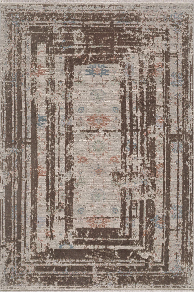 Concentric Squares Modern Halı - Kahverengi