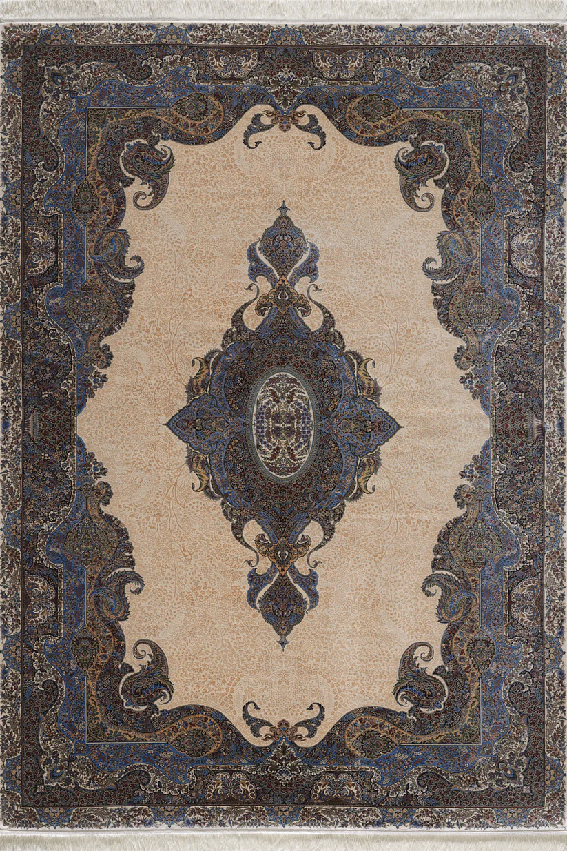 Regal İpek Madalyon Desenli Halı - Krem Rengi