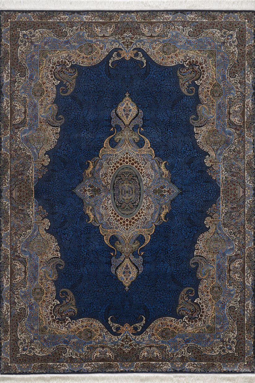 Regal İpek Madalyon Desenli Halı - Koyu Lacivert