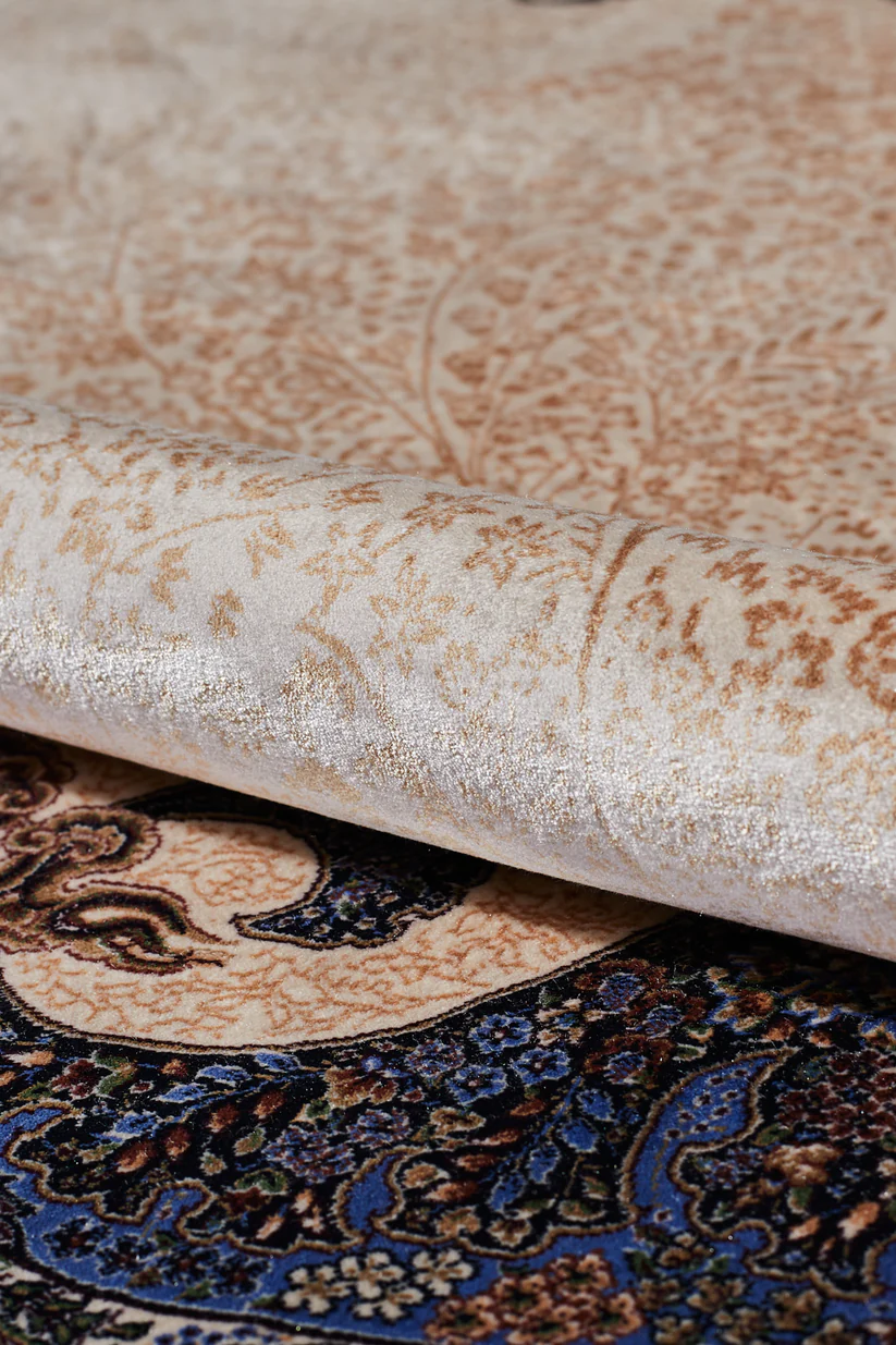 Regal İpek Madalyon Desenli Halı - Krem Rengi